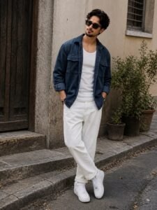 Save this for your summer wardrobe update! _ _#MensFashion #OldMoney #StripedShirt #LinenPants #SummerOutfit #MinimalistStyle #IndianMenFashion #MensWear #WideLegPants #ClassyOutfit #EffortlessStyle
